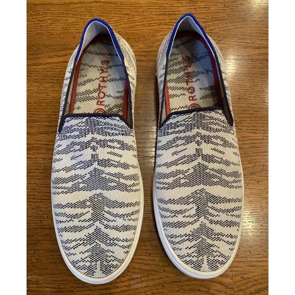 Rothy's Retired Rare Tiger Print Slip On Sneakers Shoes W10/EU 40.5/UK 7.5 Navy